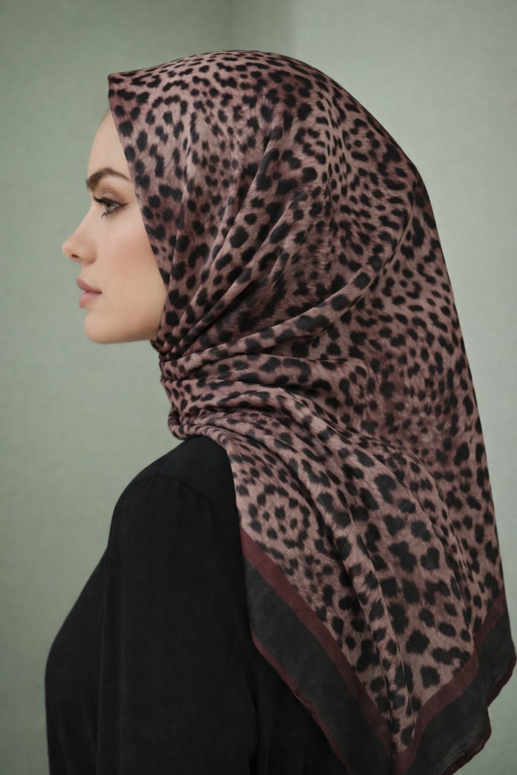 PEMBE SİYAH KENARLI LEOPAR EŞARP